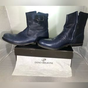Dino Biggioni Leather Navy Boot,Zippered and side Buckle. Mens 9.5 Womens 11